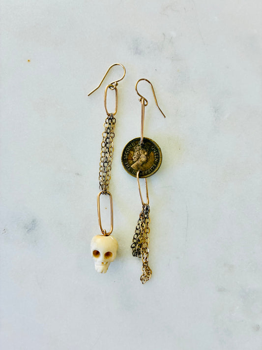 Skull & Coin Earrings