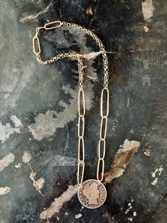 1899 Silver USA Barber Half Dollar Necklace