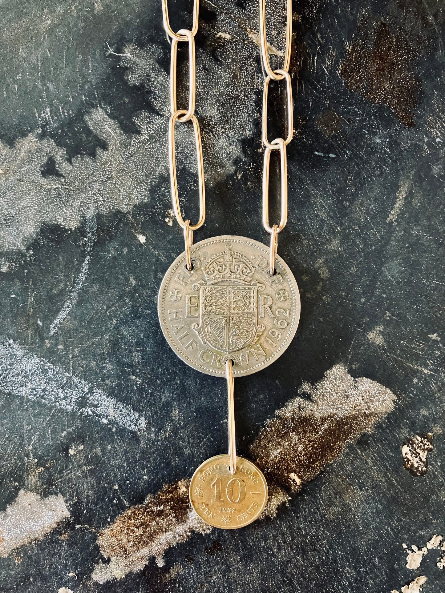 1962 United Kingdom & 1982 Hong Kong Double Coin Necklace