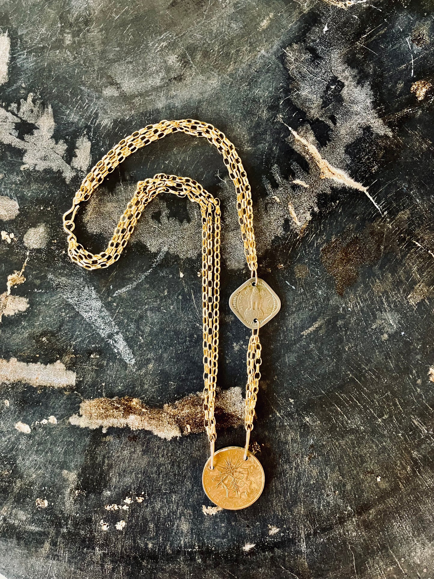 1976 France & 1957 India Double Coin Necklace