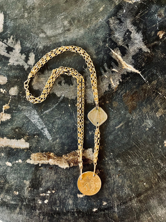 1976 France & 1957 India Double Coin Necklace