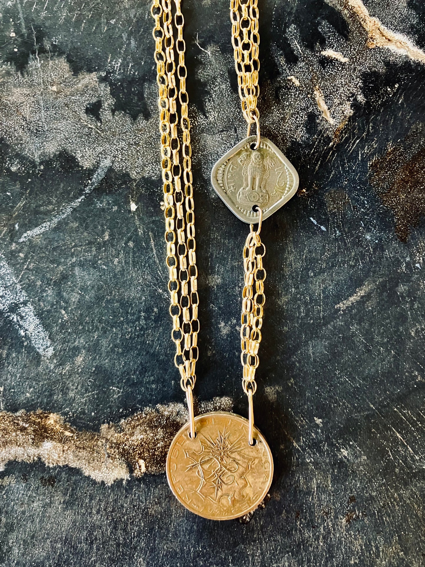 1976 France & 1957 India Double Coin Necklace