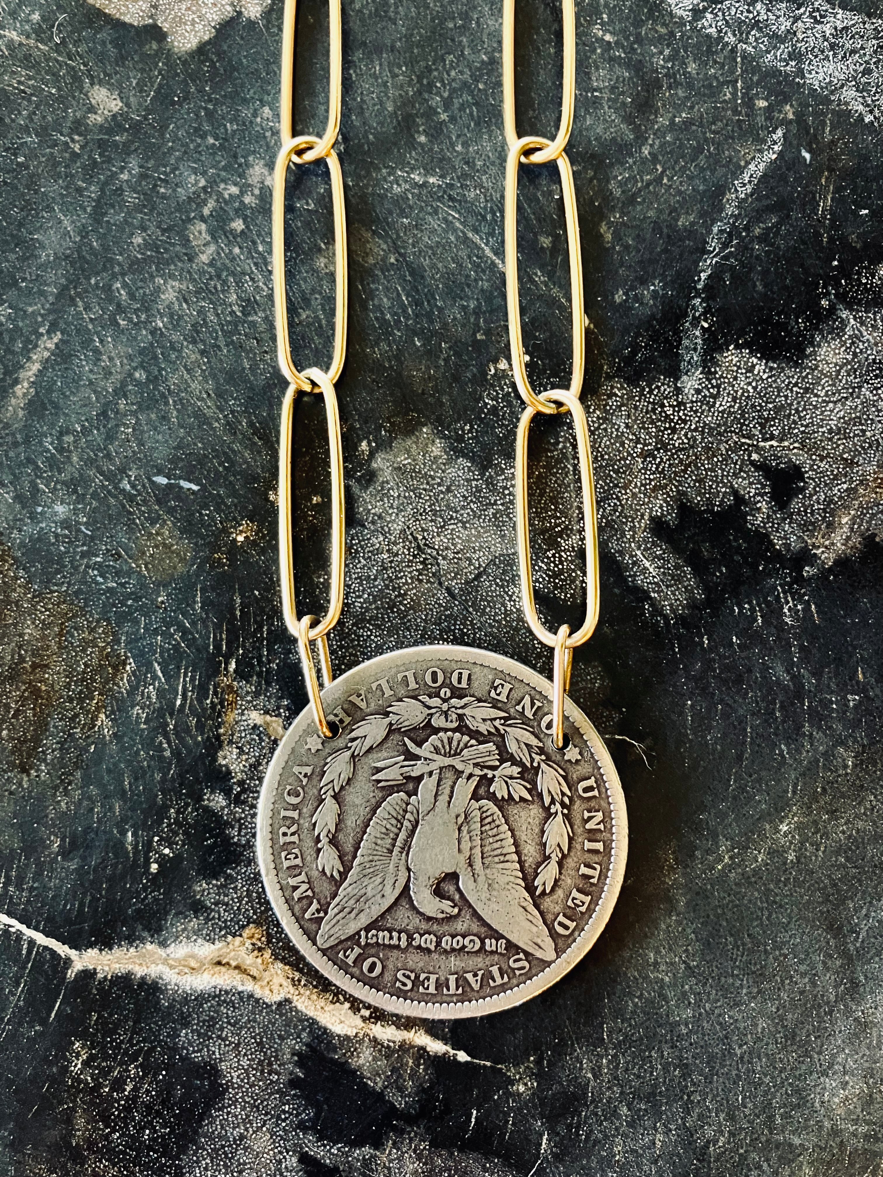 Dreamstation Leather Institute, the United States Half dollar silver coin necklace  Silver necklace hippi, thunder, heavy machine - Shop dreamstation Necklaces  - Pinkoi